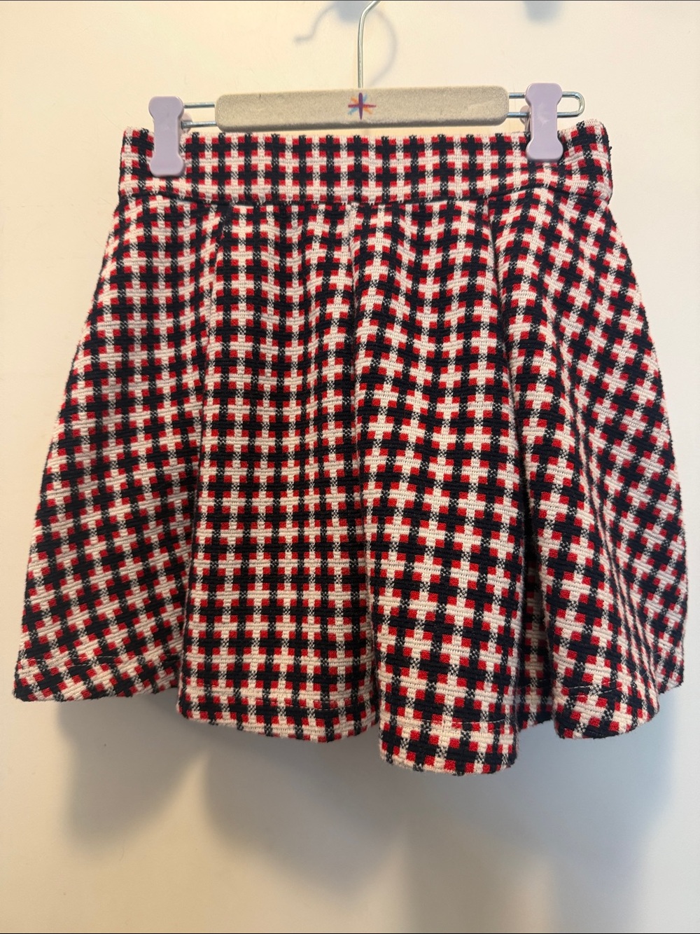 Plaid Red White & Dark Navy/Black Pleated A-Line Skirt